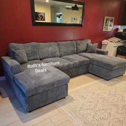 Brand New 2-pc Sectional Sofa Dark Grey Corduroy ✅ $399 No Tax