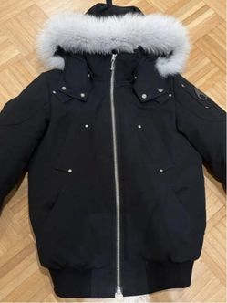 Moose Knuckles Black Bomber Jacket with Fur Hood