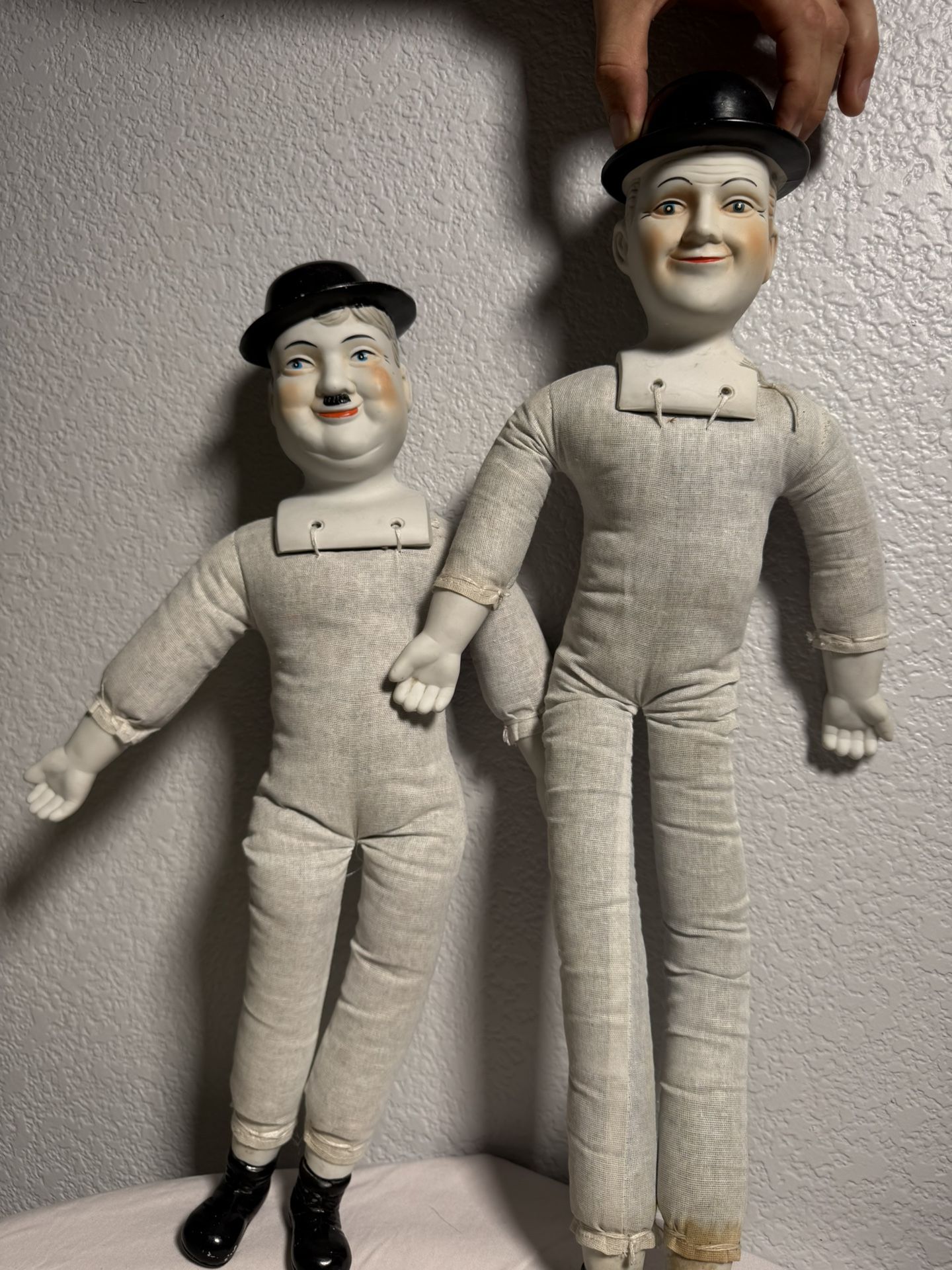 Vintage Laurel & Hardy Porcelain Doll Duo 18” Comedy Film Collectibles Pair
