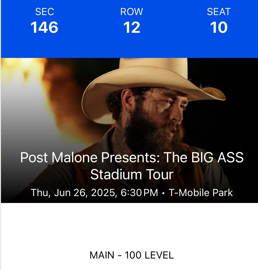 2 Post Malone/Jelly Roll Tickets SEATTLE! Great Seats!