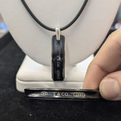 Tiffany & Co .925 & Black Titanium 1837 Cuff Bracelet & Bar Pendant Necklace 