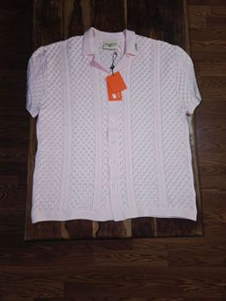 YoungLA Light Pink Short-Sleeve Button-Down Knit Shirt. Size Medium