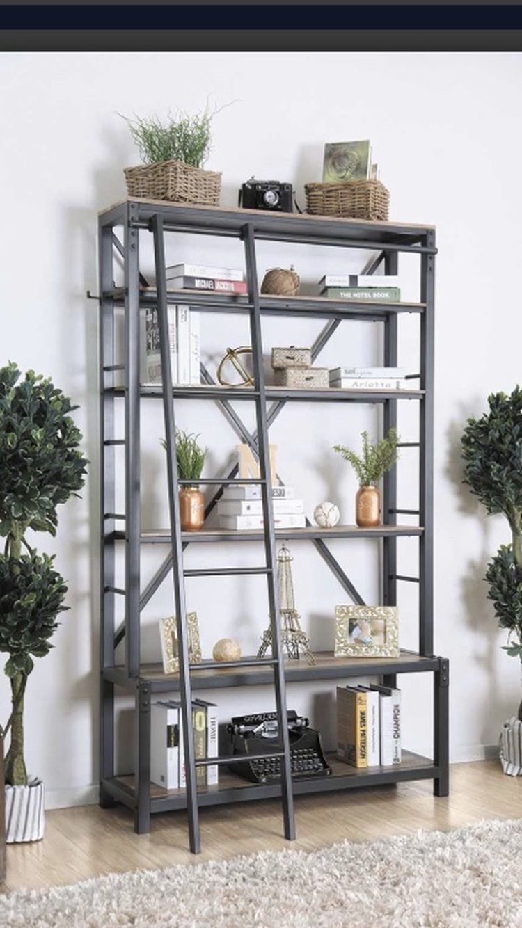 Industrial Bookshelf With Ladder