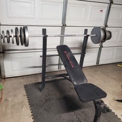 Standard Weight Set With Weight Bench solid 15lb bar 2x25lbs 4x10lbs 4x5lbs 2x2½lbs..130lbs in all..