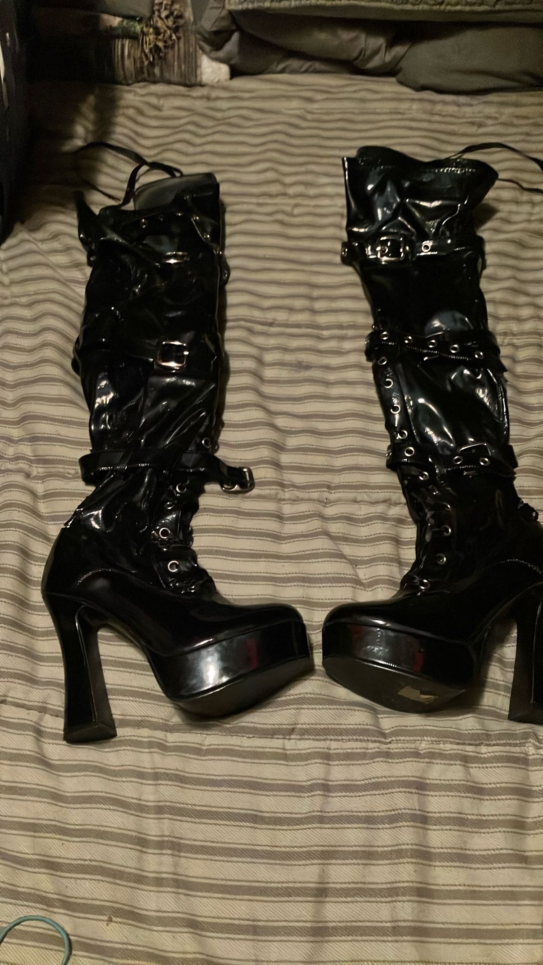 Pleaser Thigh High Buckle And Lace Up Boot