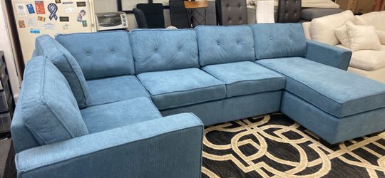 New blue waffle suede sectional couch / free delivery
