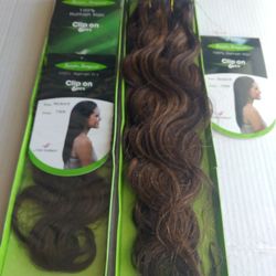 Light Auburn & Black mixed New Wavy 18" Clip on Human Hair Extensions get length & fullness