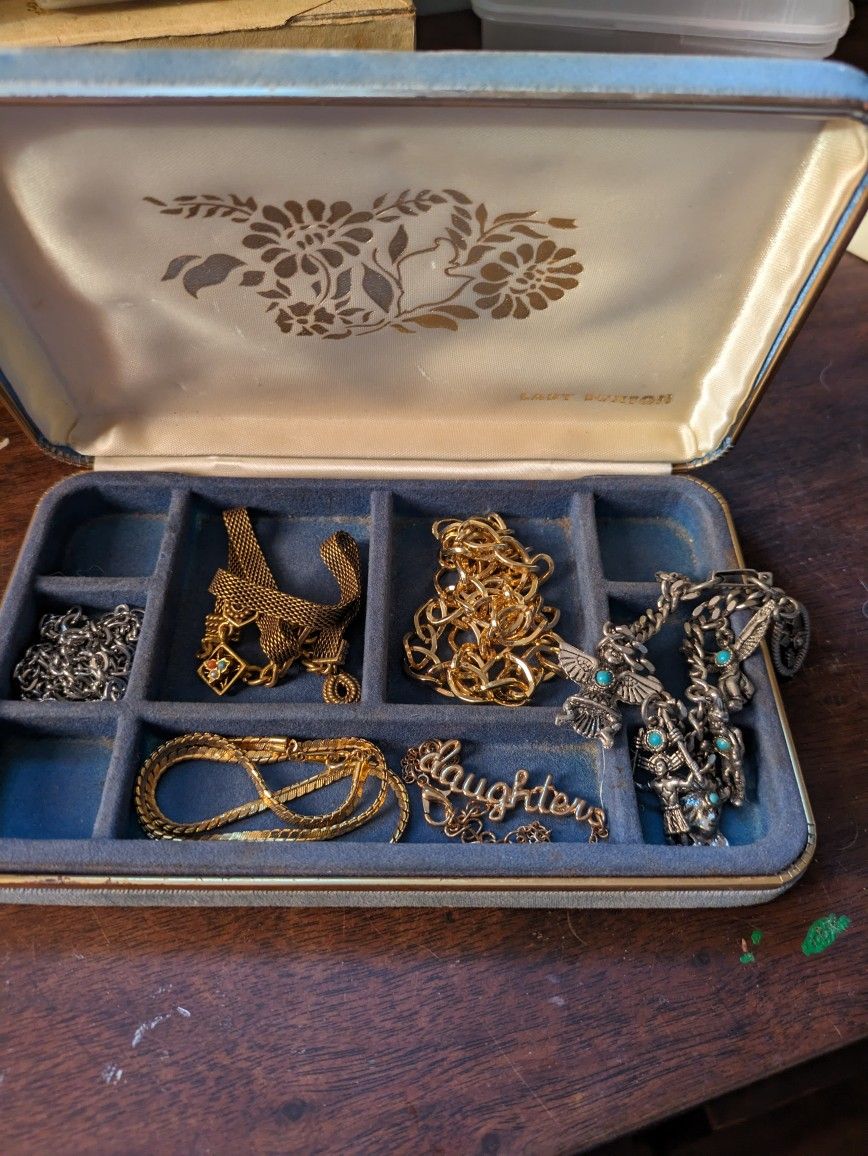 Jewelry Case With  Chains, Choker, Charm Bracelet