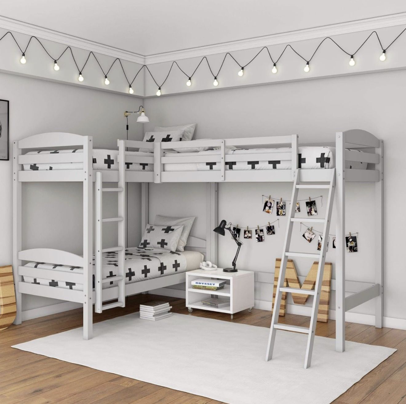 Triple Wood Bunk Bed, Twin Size Beds, White