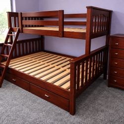 Brown Wood Twin Over Full Bunk Bed 