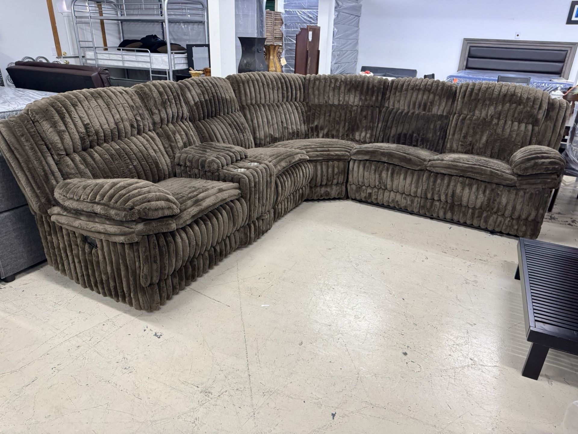 Coffee Corduroy Sectional Reclining And Storage