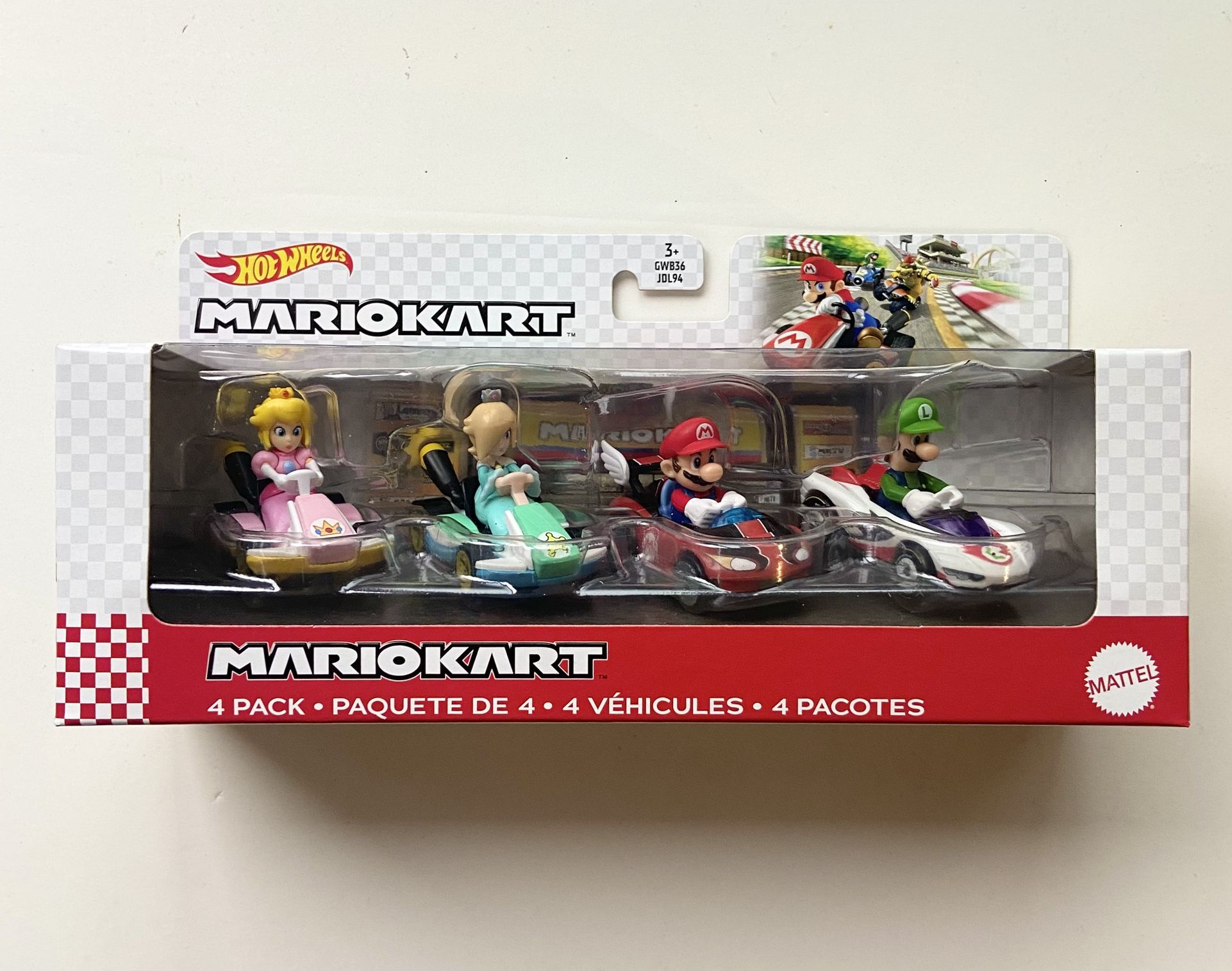 New Hot Wheels Mario Kart Princess Peach Rosalina Mario Luigi 4-Pack