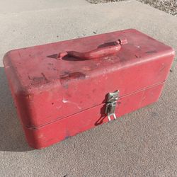 Vintage Red Metal Toolbox Tool box w Drawers 15" x 6.5" x 6.5" tall