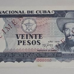20 Pesos 1991 Specimen unc  CUBA