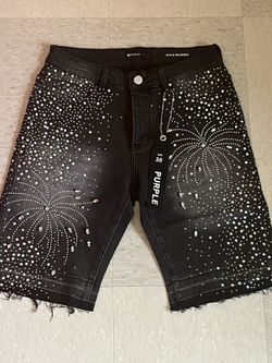 Purple Brand Black Rhinestone Firework Shorts