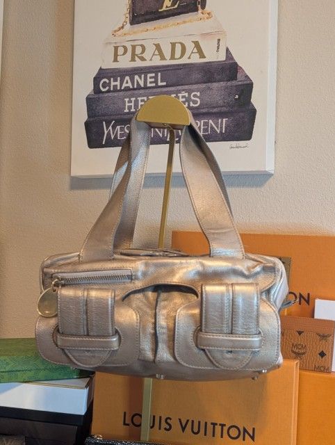 CHLOE mini Boston Women's Fashion Grey Pocket with Charm Casual 