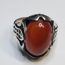 Silver Sterling 925 7.6 grams Size 11 Red Stone, Like New 