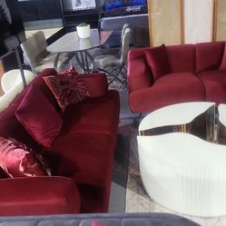 NEW 2 PIECE SET SOFA LIVESEAT RED VELVET