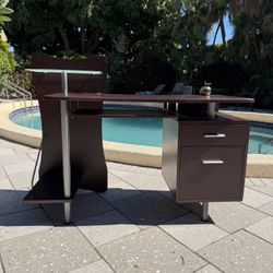 Dark Brown Computer Gaming Desk w/ Drawers & Glass Shelf