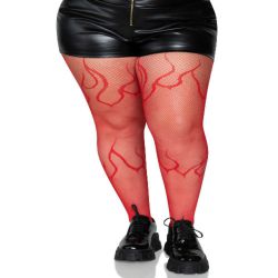 Flame Fishnet Tights Size Onesize Or Plus Red Or Black