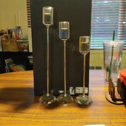 3 Crystal Candlestick Holders