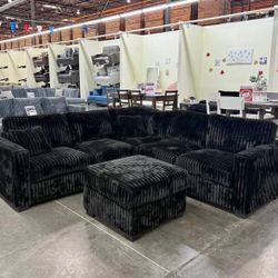 Corduroy Sectional Sofa With Ottoman