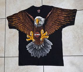 Harley Davidson Eagle Vintage AOP 1993 Single Stitch 90s sz L salinas Kansas USA