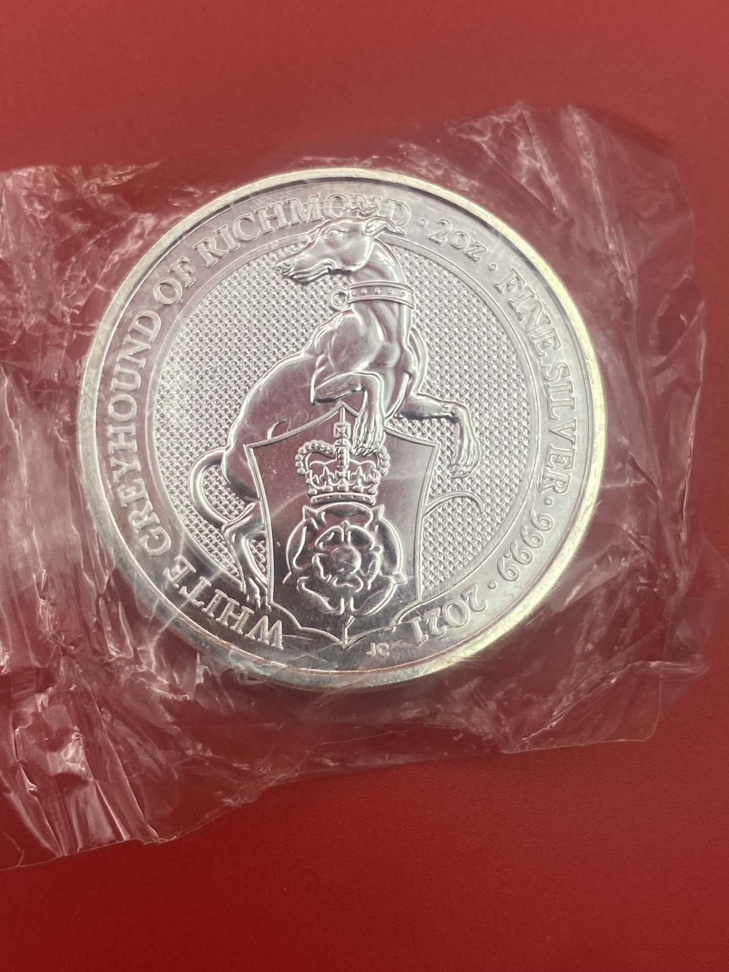 2021 2 oz British Silver Queen's Beast White Greyhound Coin (BU)