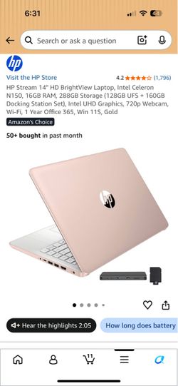 HP Stream 14" Laptop Intel Celeron 16GB RAM Gold