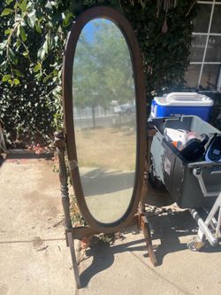 Cherry Finish Oval Cheval Mirror Full Length Solid Wood Floor Mirror