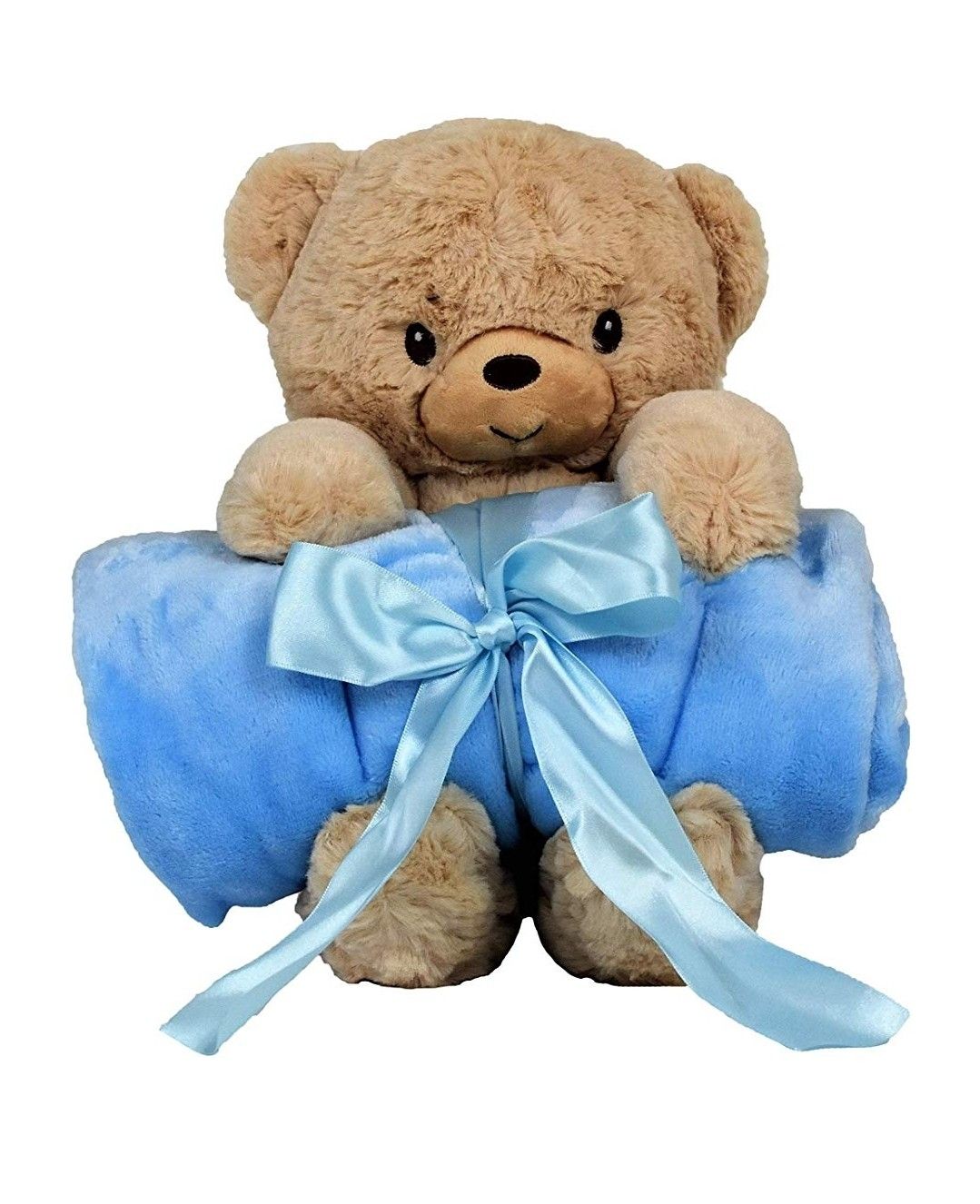Stuffed Animal Blanket – Super Soft 37” x 30” Blue Baby Boy Blanket and Teddy Bear 2-in-1 Combo – Perfect Teddy Bear Blanket