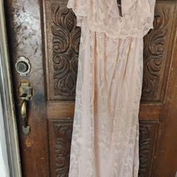 Long Pink Embroidered Dress Women Small 
