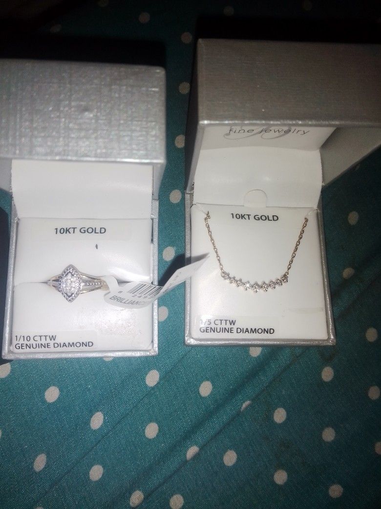 10kt Gold Ring And Necklace With Real Diamond's In Both