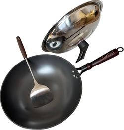 Cast Iron Chinese Wok with Cover new