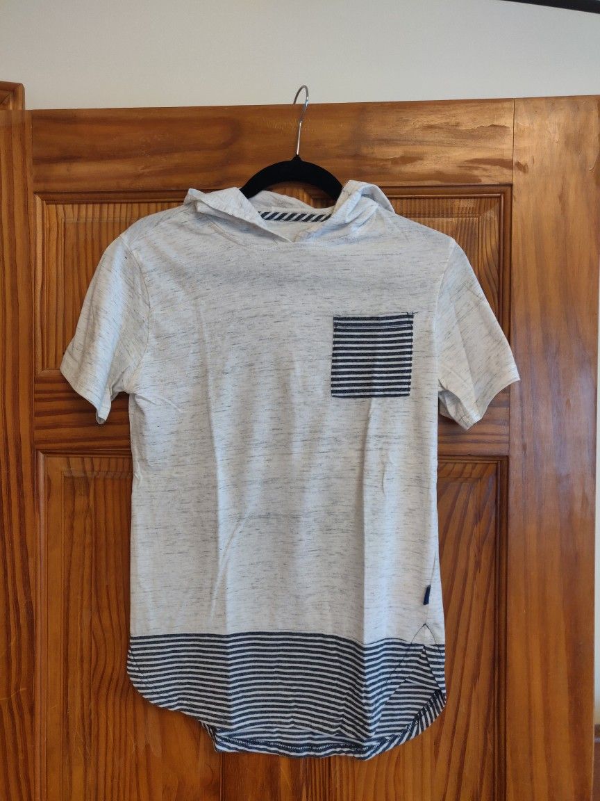 Gray Cotton Short Sleeve Hoodie