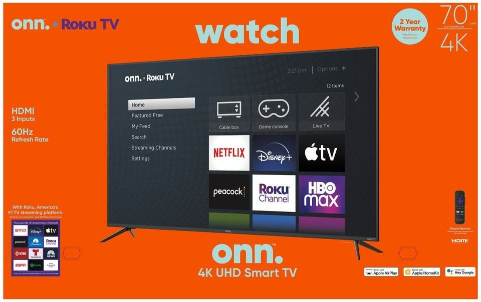 onn. 70" Class 4K UHD LED Roku Smart TV