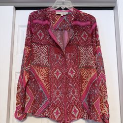 Cynthia Vincent Red & Pink Abstract Print Blouse - Size MP