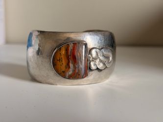 Vintage Philip Paval Sterling Silver Agate Cuff