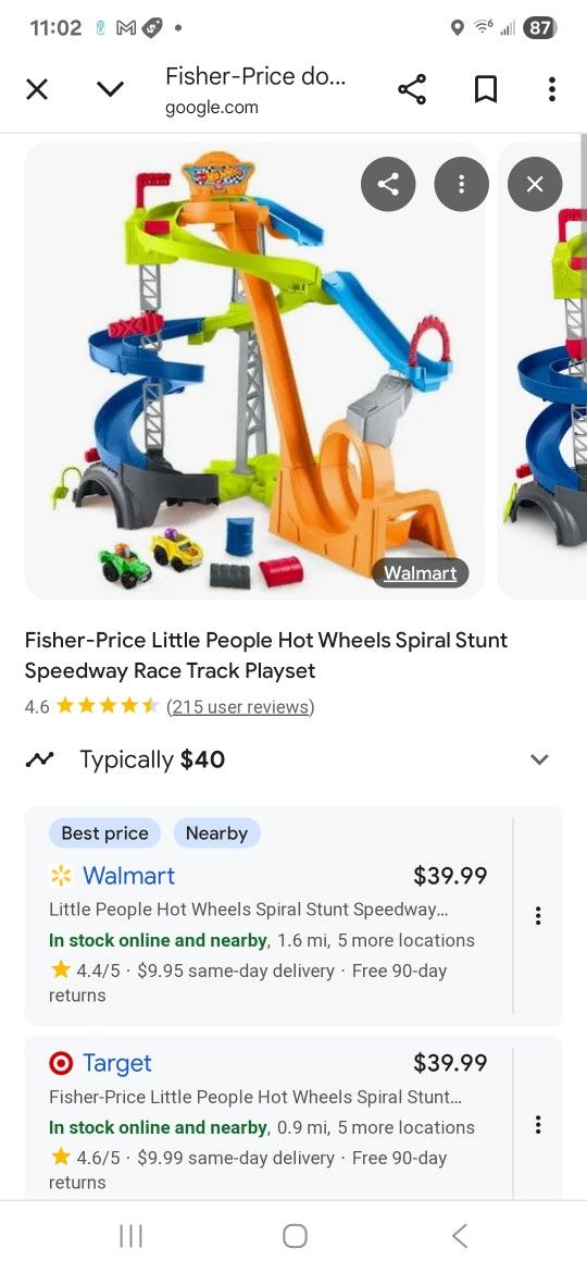 $$$20 $$$ FISHERPRICE 3 FOOT HIGH HOT WHELL CAR DOUBLE RAMP SPIN MIDDLE AND TABLE & CAR CARAGE & DUMP TRUCK DOUBLE
