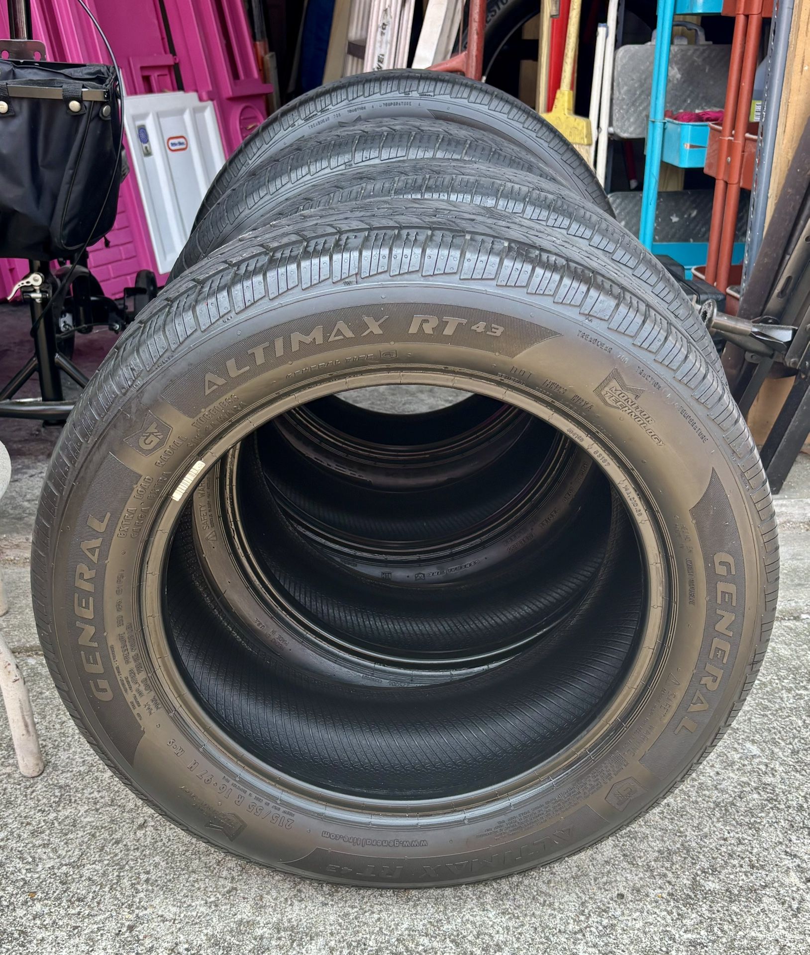 Set of 4 Used Tires General Altimax RT43 215/55R16. About 60% Tread.