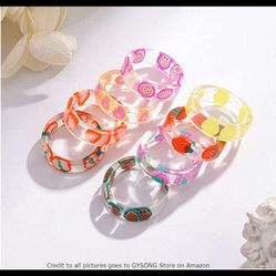 8 Pcs Resin Fruit Rings, Size 7. resin ring, fashion gifts, Resin ring jewelry, colorful transparent Acrylic Band Rings