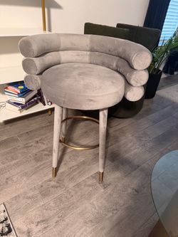 Glam Taupe Velvet Barstool With Gold Accents