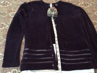 Dark purple cardigan sweater soft and plush lovely detail around the bottom button front