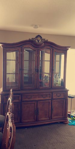Antique Dining Room Set (China Cabinet and Wooden table + chairs (x8))