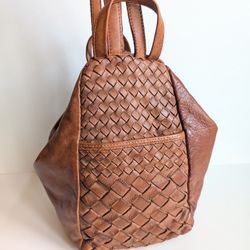 Convertible Hobo Backpack Cognac Tan Womens Leather Woven Bag