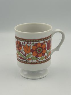 Vintage MCM Retro, Japan, Coffee Mug, Bright Orange Floral Design