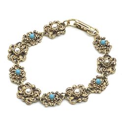 Vintage Florenza Turquoise & Pearl Bracelet 