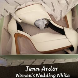 Jenn Ardor Women's Wedding Closed Pointed Toe Block Heel Pumps White & Hot Pink 