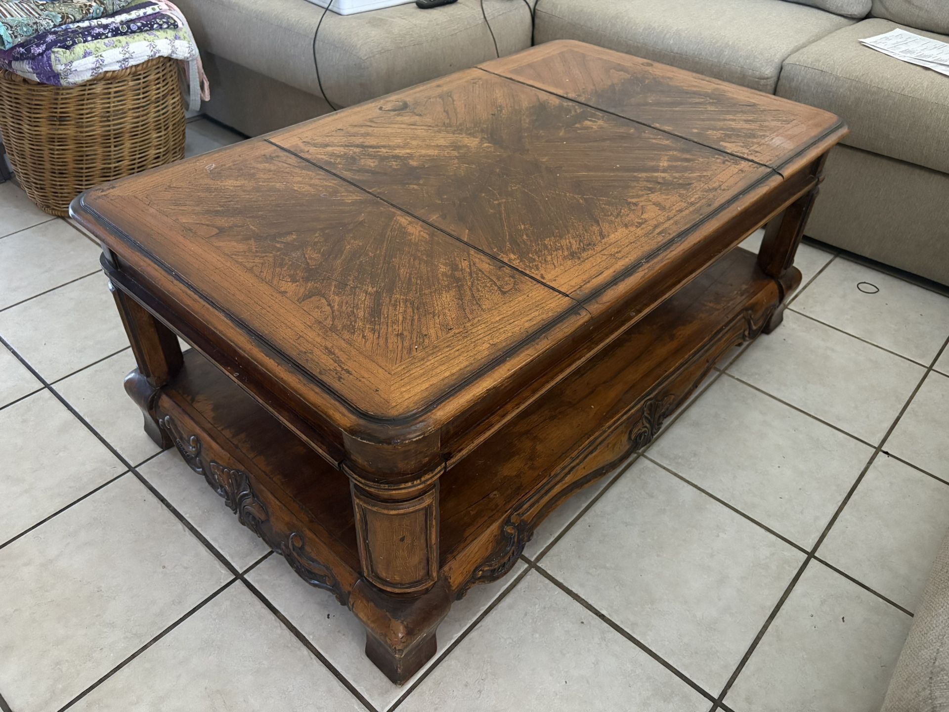 Large Heavy Wooden Coffee Table