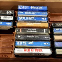 Antique Leather 32 Cassette Tape Travel Case with 16 Cassette Tapes